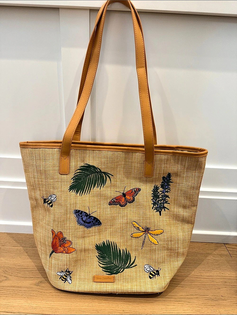 Vera Bradley Embroidered Butterfly Tote in Brown & Green